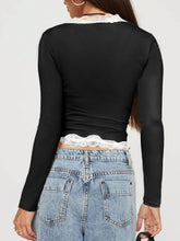 Devine Lace Detail V-Neck Long Sleeve T-Shirt OutfitFlow